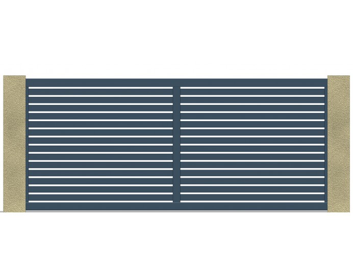 Portail aluminium coulissant ajouré lame 85 horizontale meneau central