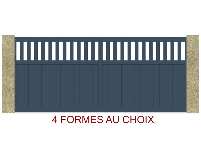 Portail coulissant Alu mixte soubassement lame verticale 1/3 meneau central