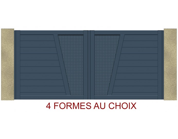 Portail alu battant en forme de  V ajouré tôle alu perforée