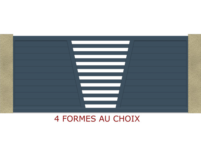 Portail de clôture en aluminium coulissant forme V semi ajouré, semi plein, motorisé, gris ral 7016