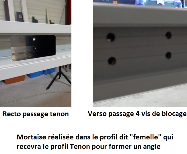 Mortaise profil portail alu coulissant usinage mortaise