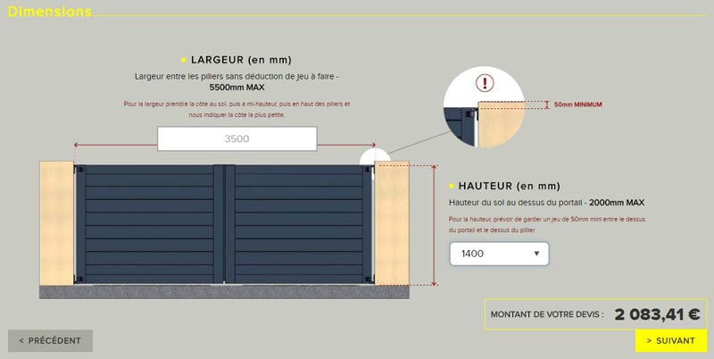 schema de prise de cote pour un portail battant
