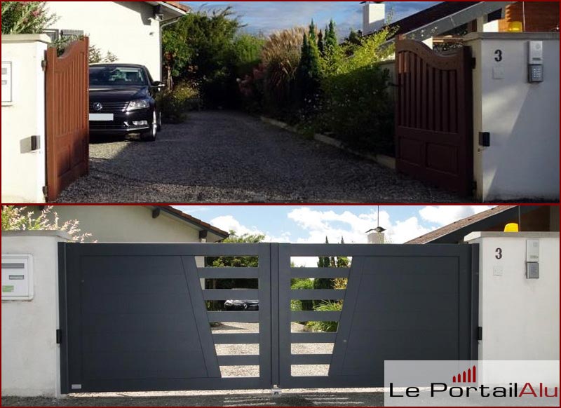 Portail de forme V à barreaudage