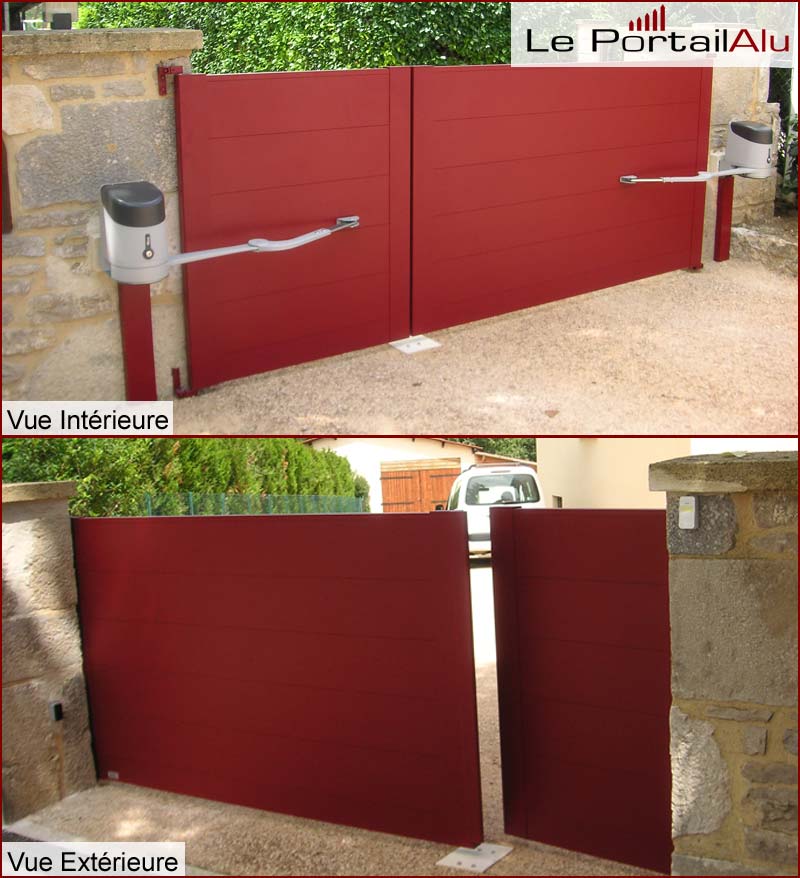 portail battant RAL 3004 tiercé avezc ouverture piéton facile