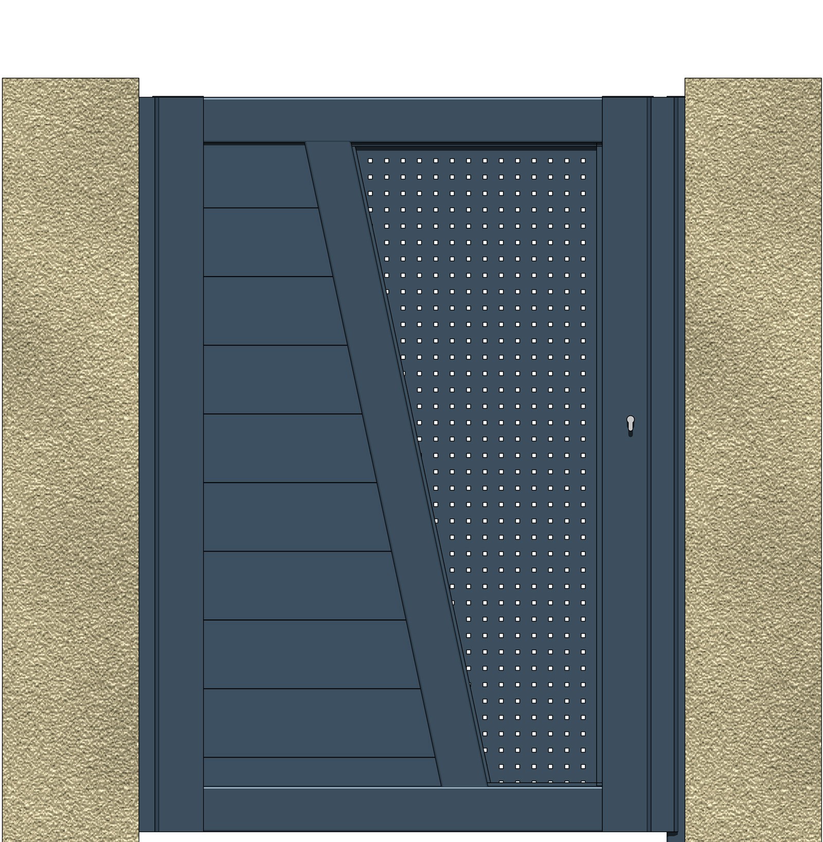 Portillon V tôle perforée alu